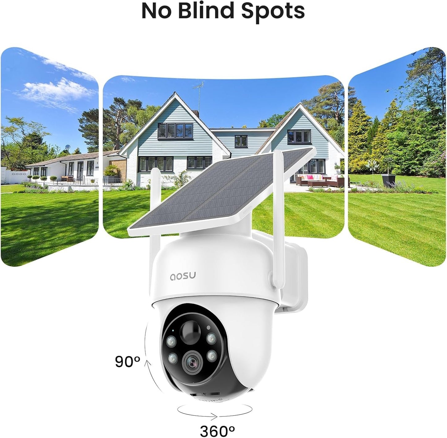 AOSU Security Cameras Outdoor Wireless, 2 Cam-Kit, No Subscription, Solar-Powered, Home Security Cameras System with 360Â° Pan & Tilt, Auto Tracking, 2K Color Night Vision, Easy Setup, 5G & 2.4G WiFi