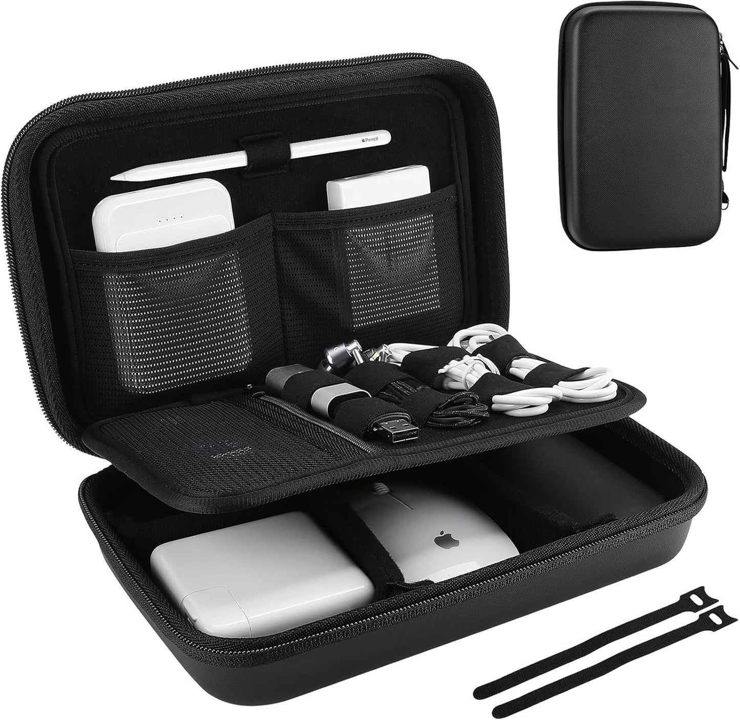 ProCase Hard Travel Electronic Organizer Case for MacBook Power Adapter Chargers Cables Power Bank Apple Magic Mouse Apple Pencil USB Flash Disk SD Card Small Portable Accessories Bag â€“Black