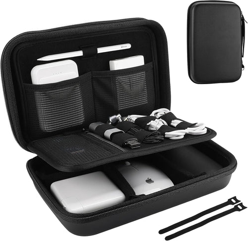 ProCase Hard Travel Electronic Organizer Case for MacBook Power Adapter Chargers Cables Power Bank Apple Magic Mouse Apple Pencil USB Flash Disk SD Card Small Portable Accessories Bag â€“Black