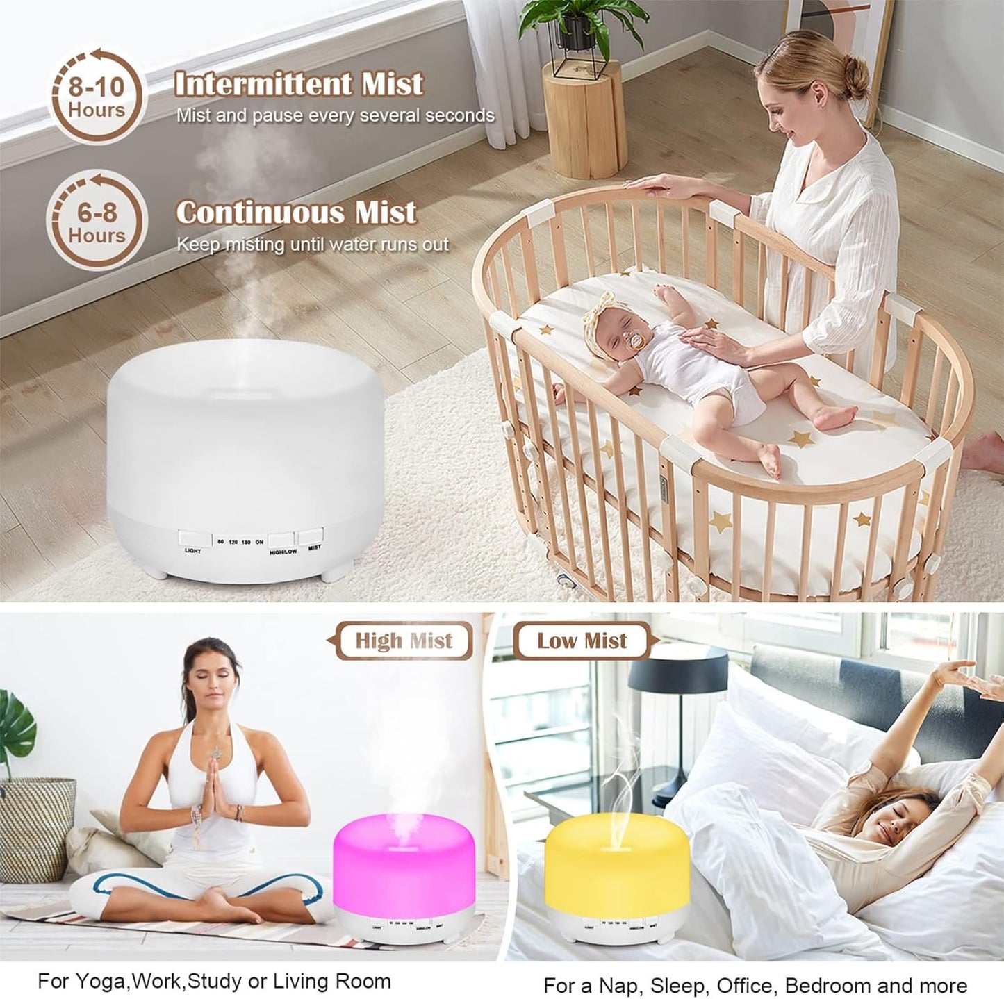 Husdow Essential Oil Ultrasonic Aromatherapy Diffuser with Remote Control 500ml Waterless Auto Shut-Off Humidifier Diffuser with 4 Timer and Changing Light for Home Yoga Office Kitchen Bedroom