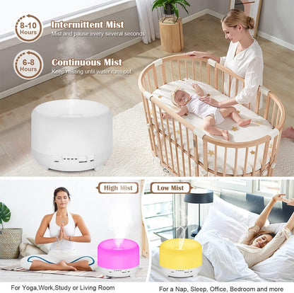 Husdow Essential Oil Ultrasonic Aromatherapy Diffuser with Remote Control 500ml Waterless Auto Shut-Off Humidifier Diffuser with 4 Timer and Changing Light for Home Yoga Office Kitchen Bedroom