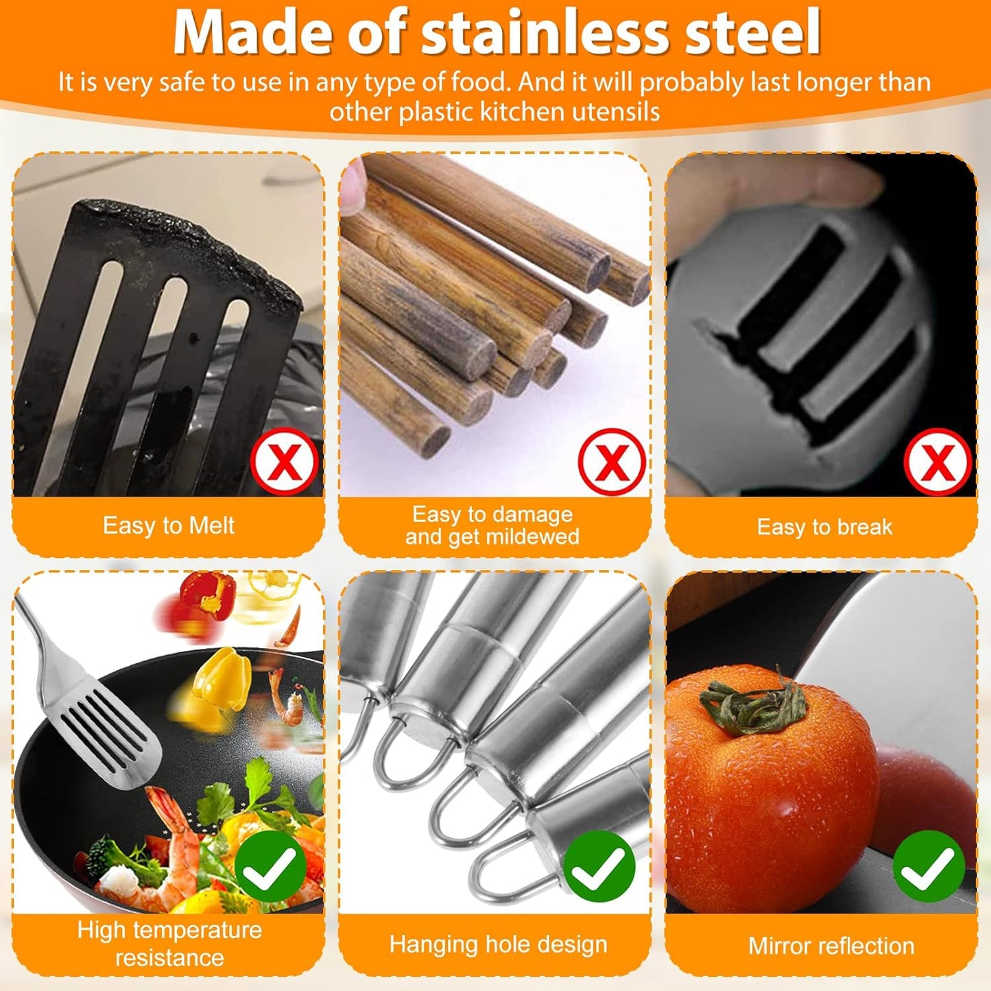 Stainless Steel Cooking Utensils Set Kitchen Tools Set Kitchen Gadgets Cookware Professional Wok Utensils Set Stainless Steel Kitchen Utensils for Hanging Dishwasher Safe (5)