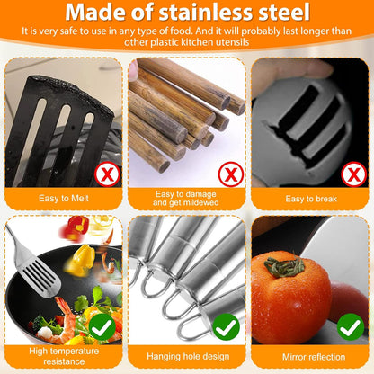 Stainless Steel Cooking Utensils Set Kitchen Tools Set Kitchen Gadgets Cookware Professional Wok Utensils Set Stainless Steel Kitchen Utensils for Hanging Dishwasher Safe (5)