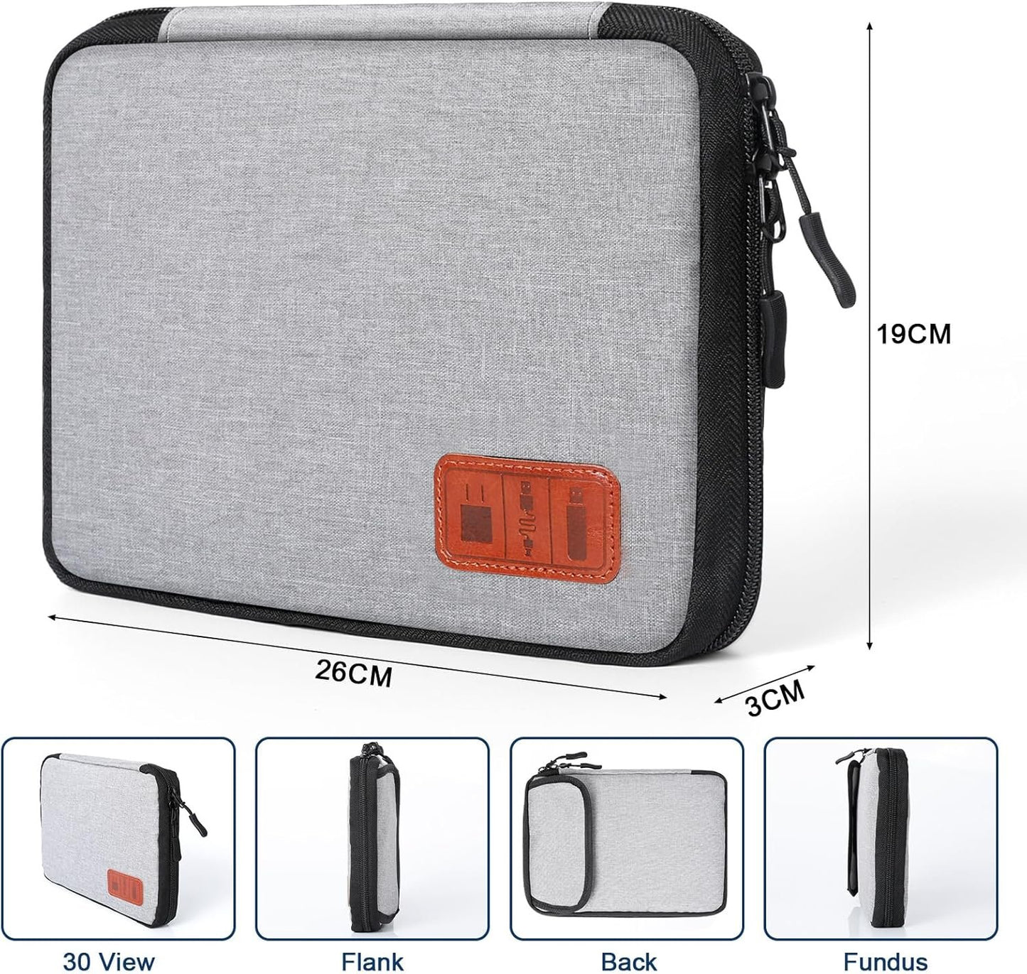 Cozary Cable Organizer, Portable Travel Case for Electronic Accessories, Travel Bag Cable Organizer Holder for USB Cables, SD Cards, Chargers, Hard Drive, Grey