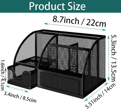 PYJLBX Desk Organizer, Pen Holder Desk Accessories, Metal Mesh Desk Organizers and Storage, Pencil Holder Desk Organizers Office Supplies Caddy Desk Storage with Draw for Home, Office, School (Black)