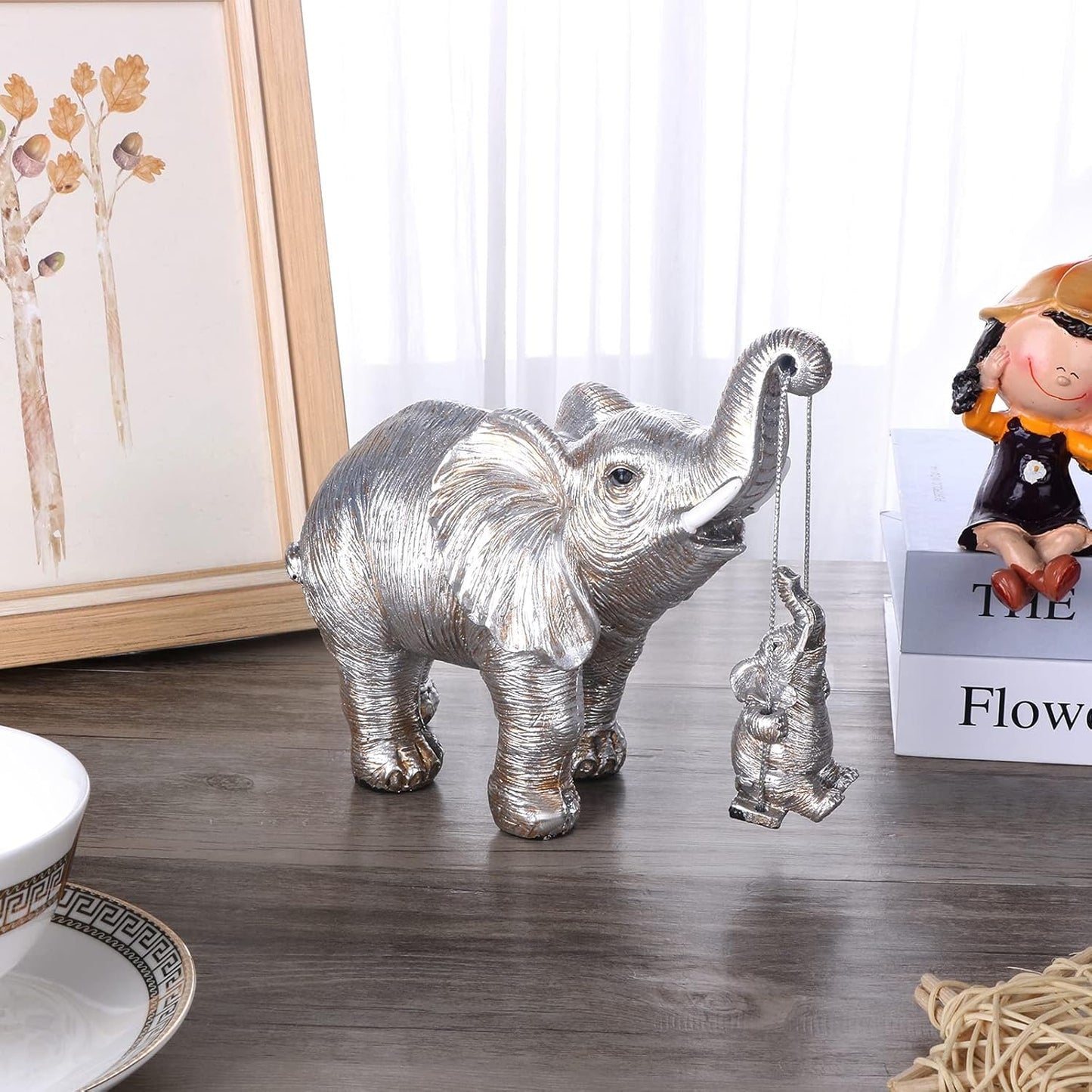 ZJ Whoest Elephant Statue. Elephant Decor Brings Good Luck, Health, Strength. Elephant Gifts for Women, Mom Gifts. Decorations Applicable Home, Office, Bookshelf TV Stand, Shelf, Living Room - Silver