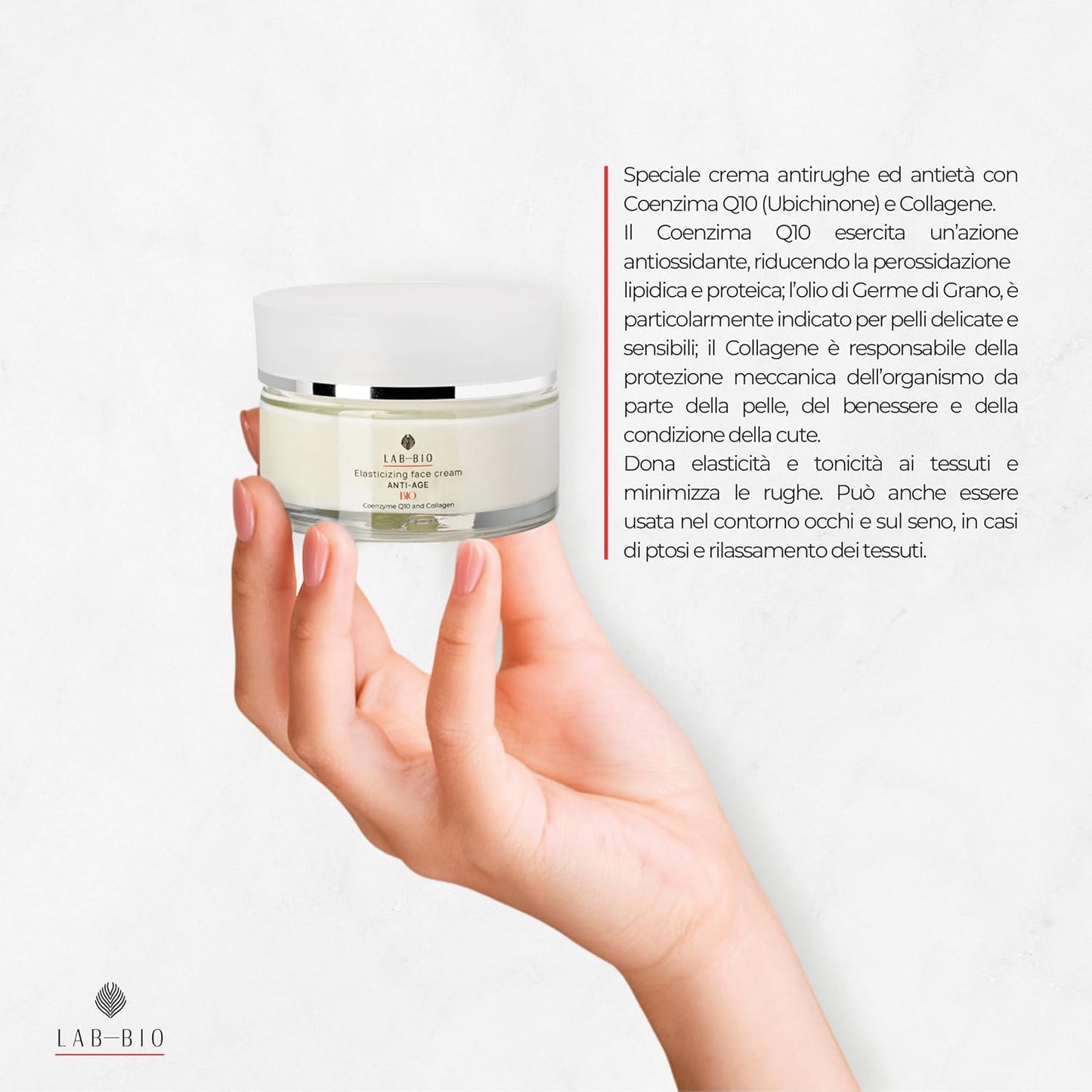 Anti-Wrinkle Face Cream for Women with Coenzyme Q10, Collagen and Wheat Germ – Firming, Moisturizing, Anti-Aging – Toned and Smooth Skin – Eye and Décolleté Contour – 50 ml