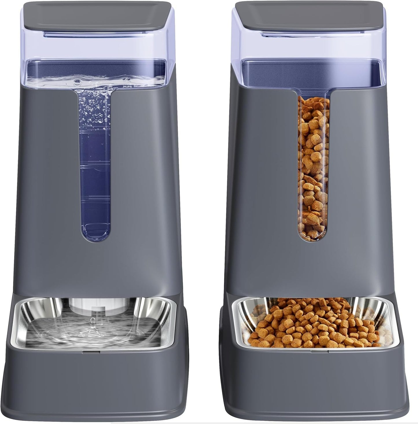 2 Pack Stainless Steel Automatic Cat Feeders- Dog Water Bowl Dispenser and Dog Food Bowls Set Dog Feeding & Watering Supplies for Small Medium Big Pets Cat Bowls for Food and Water 1 Gallon