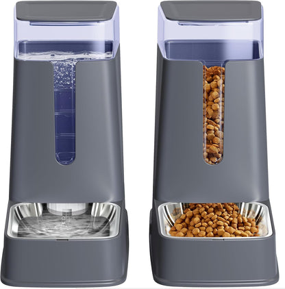 2 Pack Stainless Steel Automatic Cat Feeders- Dog Water Bowl Dispenser and Dog Food Bowls Set Dog Feeding & Watering Supplies for Small Medium Big Pets Cat Bowls for Food and Water 1 Gallon