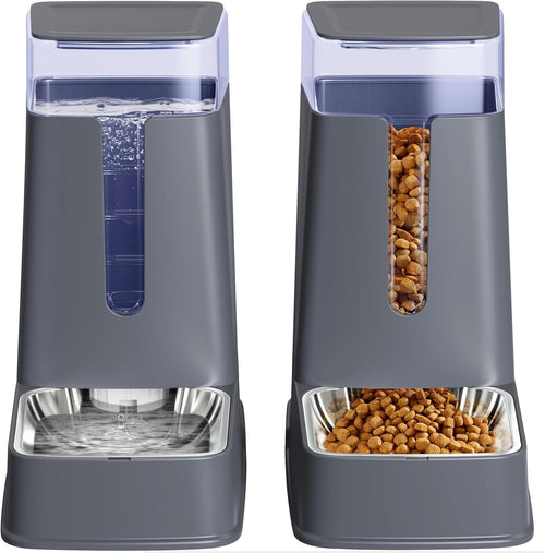 2 Pack Stainless Steel Automatic Cat Feeders- Dog Water Bowl Dispenser and Dog Food Bowls Set Dog Feeding & Watering Supplies for Small Medium Big Pets Cat Bowls for Food and Water 1 Gallon