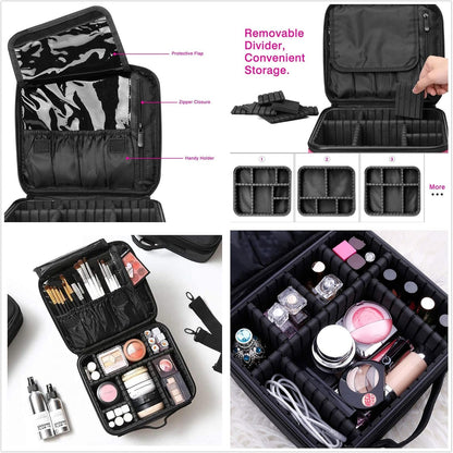 GreenLife® Professional Makeup Train Cosmetic case Makeup Bag Travel Organizer Make up Artist Master Waterproof Case Portable Storage with Adjustable Dividers Accessories Tools Brushes Pouch (Black)