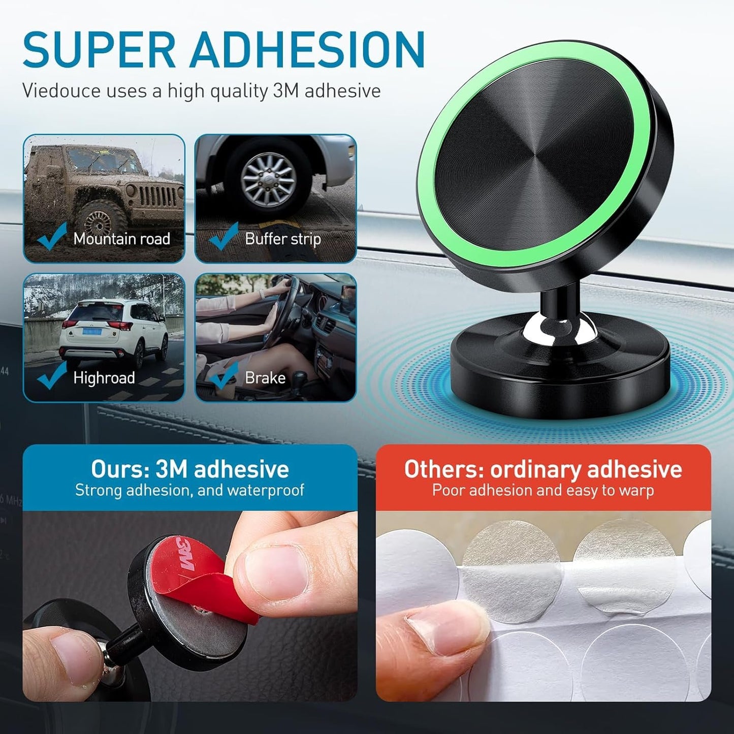 Viedouce Magnetic Car Phone Holder, 2 Pieces Mobile Phone Holder Car Magnet, 360° Universal Dashboard Mobile Phone Holder, Compatible with iPhone, Samsung Galaxy, Xiaomi, Huawei, LG ECC