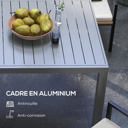 Outsunny Expandable Outdoor Dining Table for 6-8 People, Patio Dining Table with Aluminum Frame & Slatted Tabletop, Rectangle Patio Table for Garden, Lawn, Balcony, Charcoal Grey