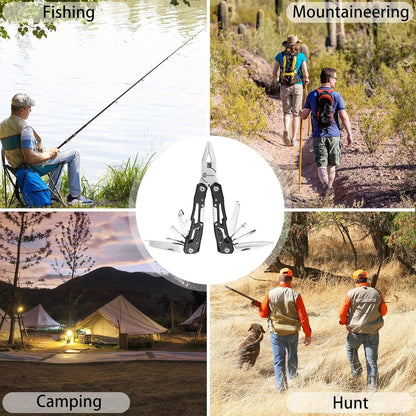 Multitool Pliers 13 in 1, Stainless Steel Multi Tool Pliers Pocket Knife with Safety Lock for Camping Survival Hiking DIY Gifts for Men