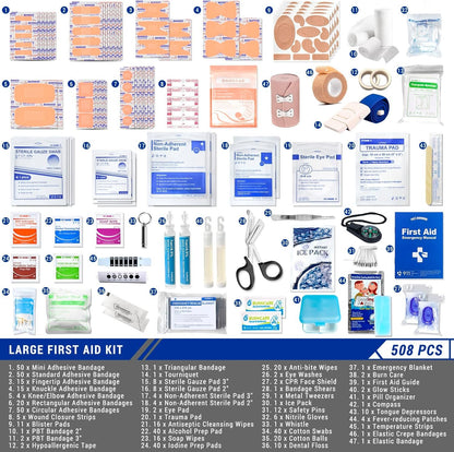 Professional 508 PCS First Aid Kit – 4-in-1 Detachable Emergency Medical Kit for Home, Car, Travel, Camping, Hiking, Workplace, Vehicle and Outdoor, Large First Aid Kit Survival