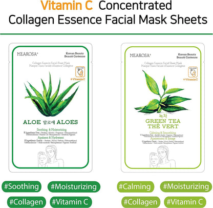 MEAROSA Facial Sheet Mask Korean SkinCare premium Quality Vitamin C Collagen Essence Sensitive skin(8 Sheet Variety pack)