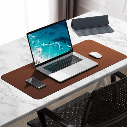 Hsurbtra Desk Pad, 30" x 14" Dual Side PU Leather Large Mouse Pad, Desk Protector, Desk Mat for Desktop, Desk Accessories for Women Office, Desk Supplies for Keyboard and Mouse, Brown and Grey
