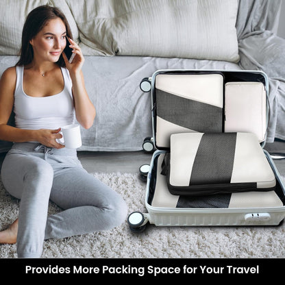 Carttiya Space-Saving Travel Suitcase Organizer Set, Waterproof Expandable Ultralight Compression Packing Cubes, Travel Suitcase Organizers, Travel Backpack Organizer, Cream White, 6 Pieces