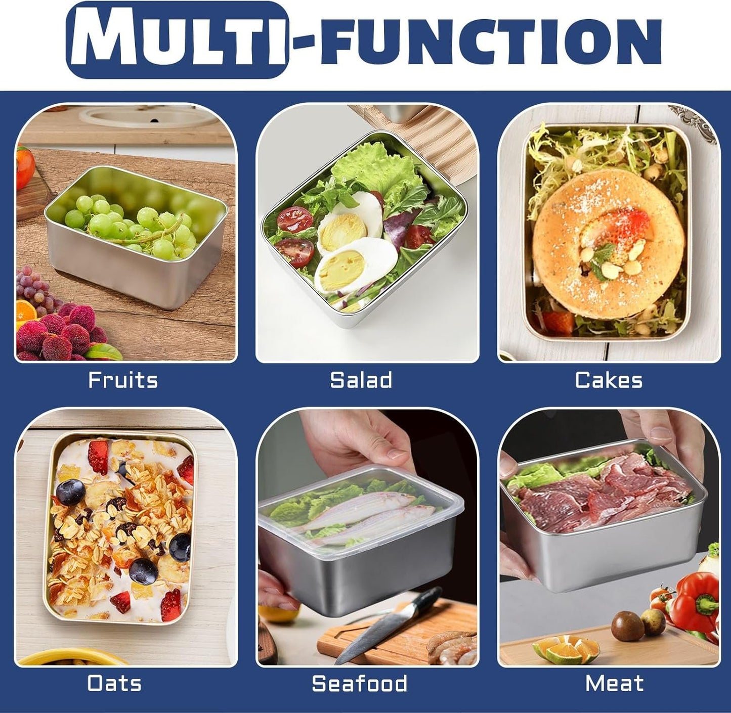 Betinyar 5Pcs Stainless Steel Food Containers with Lids, Reusable Containers For Snacks, Food Storage Containers setsstorage box for Office