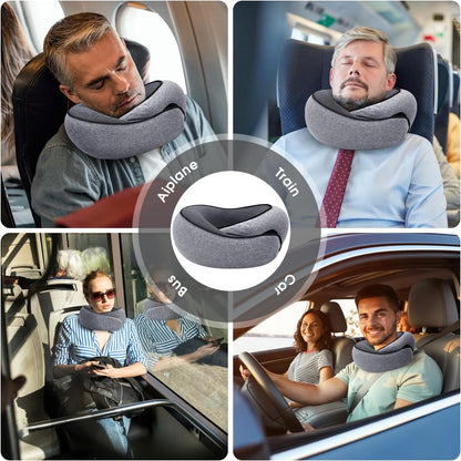 Sonicefit Neck Travel Pillow for Airplanes, Memory Foam 360 Degree Support Pillow with Removable Cover, Compact and Ergonomic Neck Pillow for Travel Home Cars Office, Lightweight & Portable (Gray)