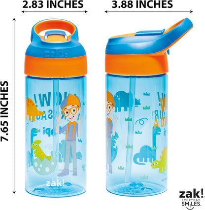 Zak Designs Blippi Kids Water Bottle with Spout Cover and Built-in Carrying Loop, Made of Durable Plastic, Leak-Proof Water Bottle Design for Travel (17.5 oz, Pack of 2)