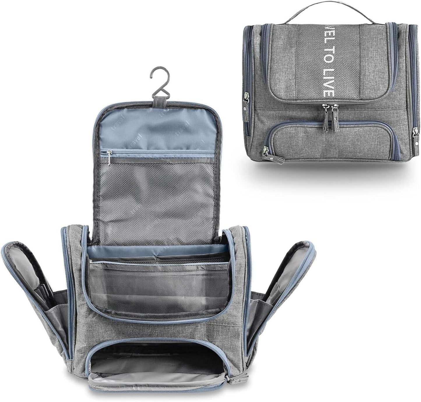 Hanging Travel Toiletry Bag for Women Men, Waterproof Cosmetic Makeup Organizer Bag Storage with Hook, Skincare Hygiene Bathroom Bag for Traveling (Gray)