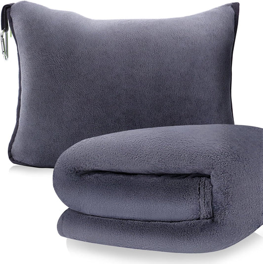 DAWNTREES Travel Blanket and Pillow,Travel Blanket for Airplanes and Plane, Essential Items for Long-Distance Travel and Outdoor Camping,2 in 1 Airplane Blanket Flight