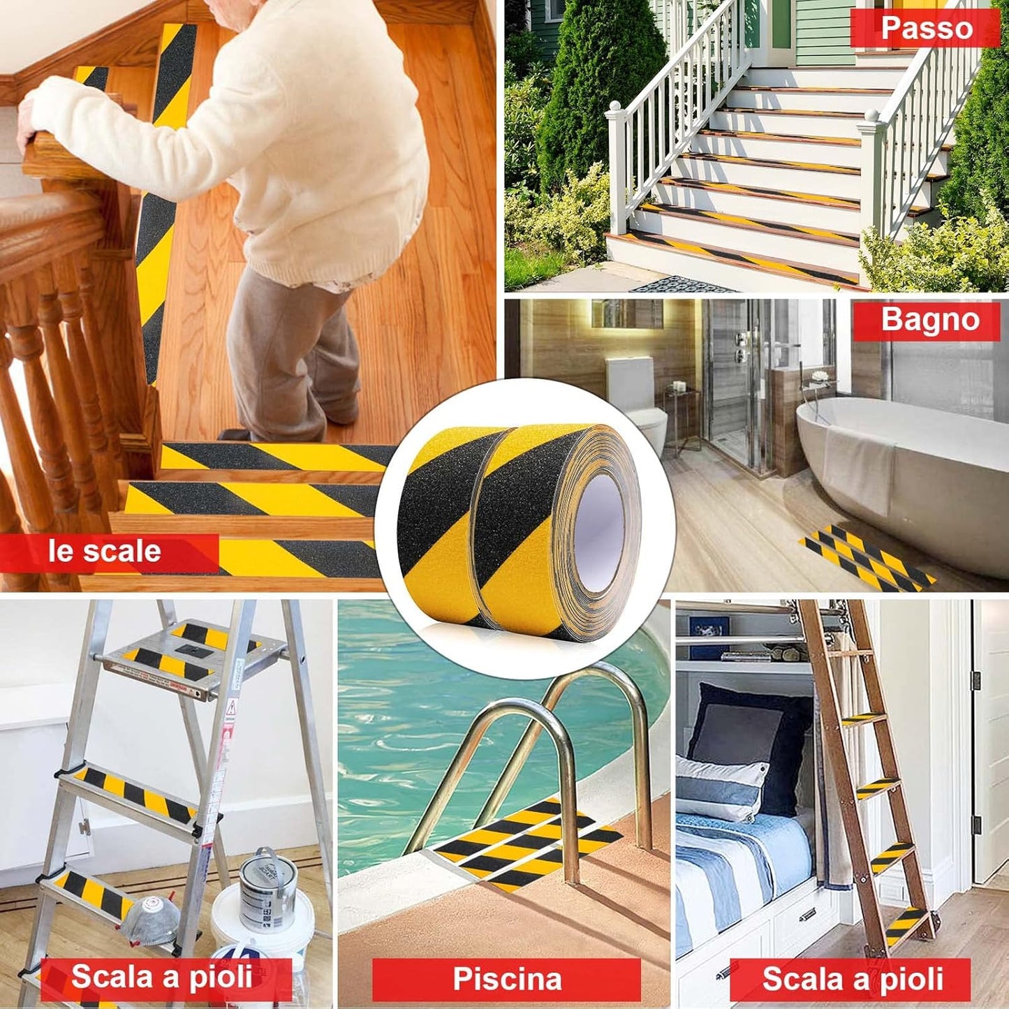 BOMEI PACK Non-slip Adhesive Tape, Non-Slip Tape, Strong Safety Adhesive Tape for Indoor and Outdoor Use, 2 Rolls Black and Yellow 50 mm × 10 m, Total 20 m