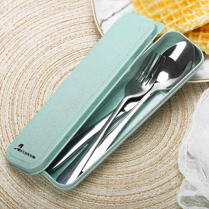 Reusable Utensils Set with case 4pcs Stainless Steel Reusable Silverware for Lunch for Lunch Box Dorm Work School, Picnic Easy to Clean,Camping Cutlery Set,Lunch Box for Men Dishwasher Safe