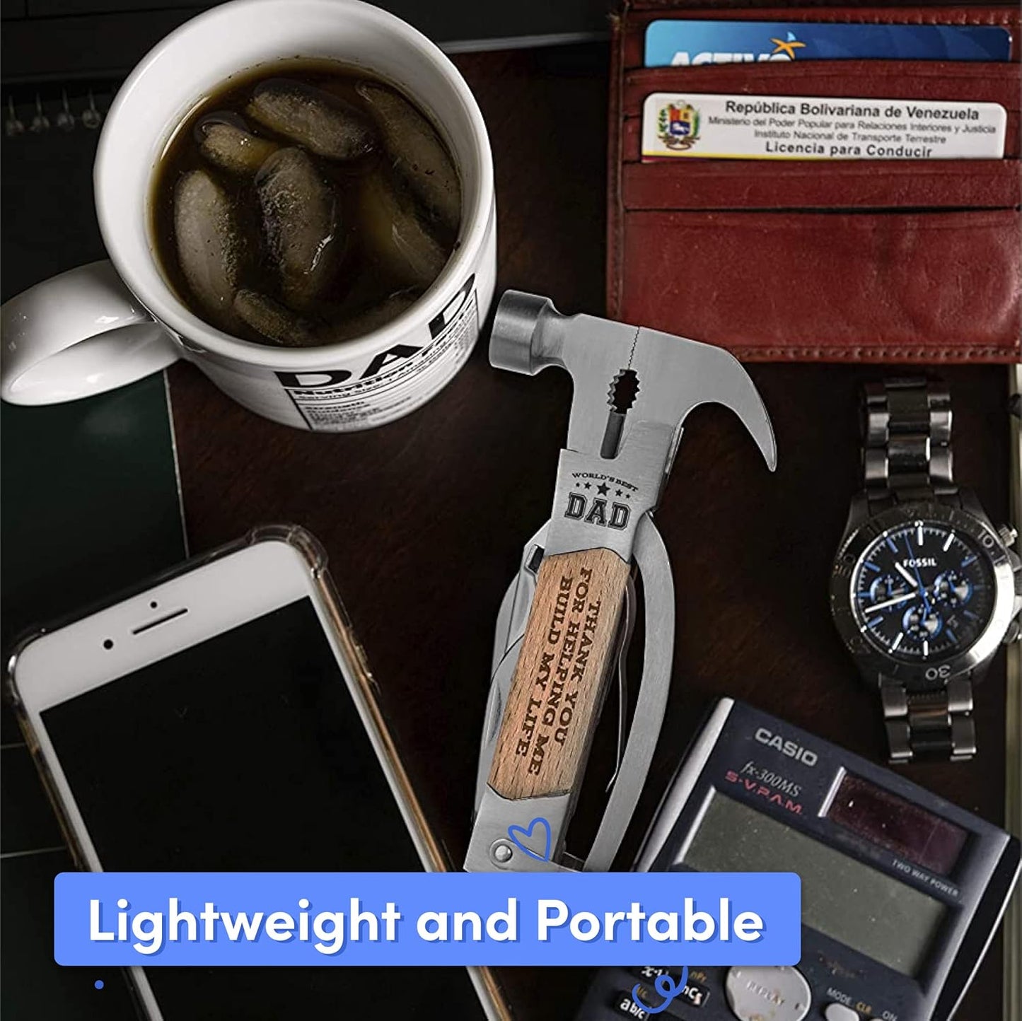 Multi Tool Hammer - Birthday Gifts from Daughter - Mens Gifts for World's Best Dad - 6" Multifunctional with Screwdriver, Plier, Wire Cutter/Stripper, Tools for Dad