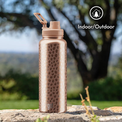 40oz Stainless Steel Sports Bottle with Triple Insulation & Copper Lining – Keeps Drinks Cold for 18 Hours & Hot for 6 – Threaded Lid with Attached Cap, Carrying Handle and Sweat-Free (Copper Animal)