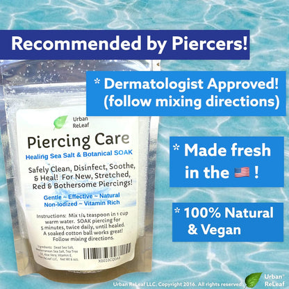 Urban ReLeaf Piercing Care 6 oz. Bag, Soothing Sea Salt & Botanical SOAK. Aftercare Solution Concentrate, Makes 90 Cups. Visit the Urban ReLeaf Store