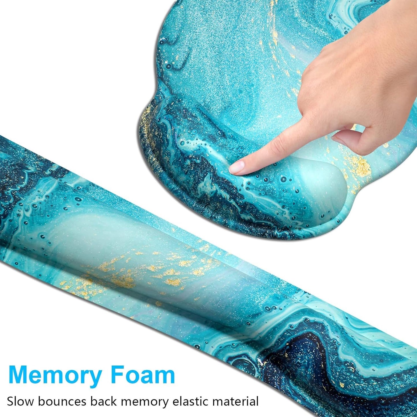 Dapesuom Keyboard Wrist Rest and Mouse Pad with Wrist Support, Memory Foam Cushion for Keyboard and Mouse Set, Ergonomic Desktop Pad Rests with Non Slip Base for Easy Typing & Pain Relief, Ocean Blue