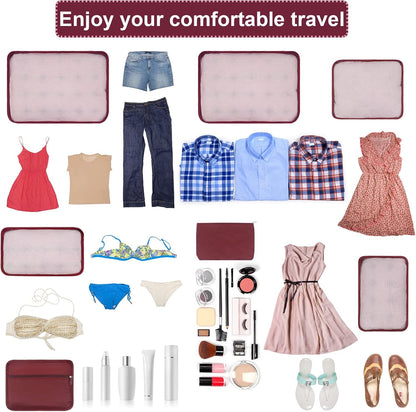 ShawFly Suitcase Organizer Packing Cubes, 7 Pieces Travel Cubes for Suitcase Lightweight Luggage Packing Organizer Essential Travel Bags for Travel Accessories (Burgundy)