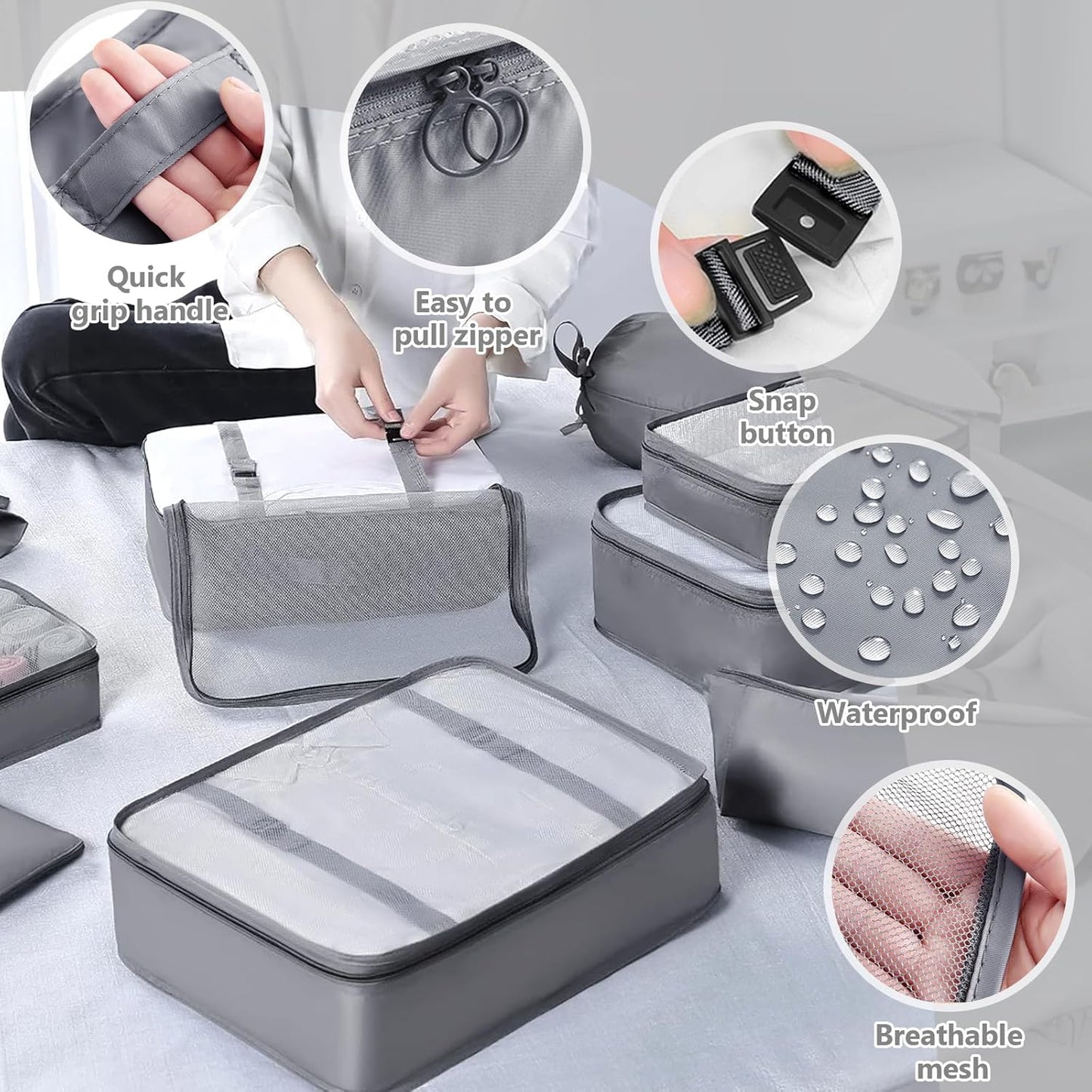 SaiXuan 12-Piece Suitcase Organizer Set, Travel Organizer, Space-Saving Suitcase, Packing Cubes, Organizer for Suitcases, Packing Cubes for Cosmetics, Underwear Clothing (Grey)
