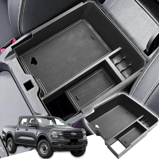 Center Console Organizer for 2024 Ford Ranger Armrest Storage Box Insert Holder Tray Interior Organizer Accessories for Ford Ranger & Raptor & Wildtrak (Electric handbrake Version)