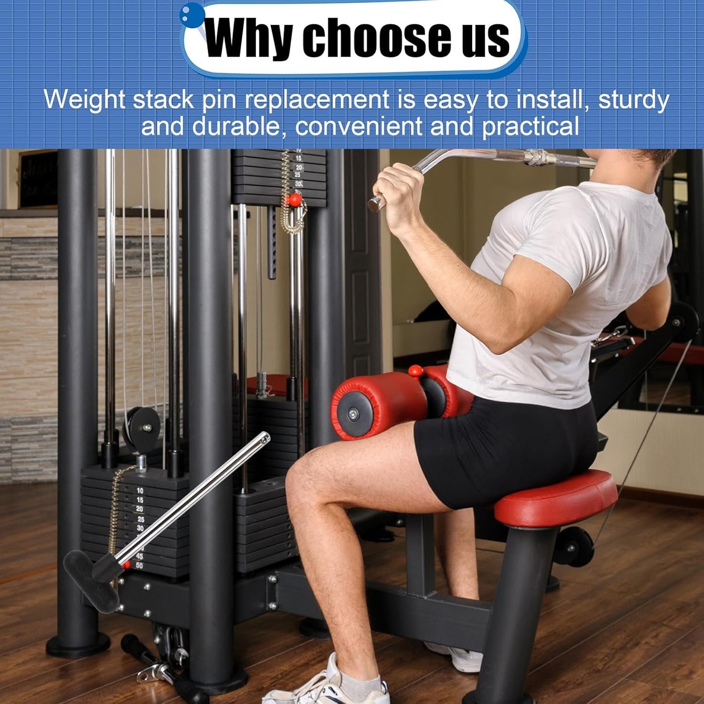 2pcs T-Shaped Weight Stack Pin, Pin Tensile 3/8 Inch Diameter 6 Inch Locking Space Heavy Duty Gym Pin Weight Extension Machine Selector Pin for Home Gym Exercise Part Accessories