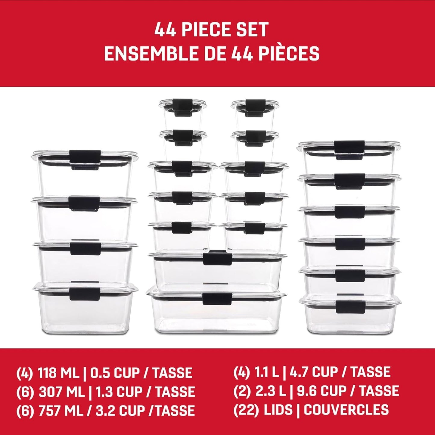 Rubbermaid 44-Piece Brilliance Food Storage Containers with Lids for Lunch, Meal Prep and Leftovers, Dishwasher Safe, Leak-Proof & BPA-Free