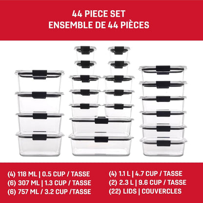 Rubbermaid 44-Piece Brilliance Food Storage Containers with Lids for Lunch, Meal Prep and Leftovers, Dishwasher Safe, Leak-Proof & BPA-Free