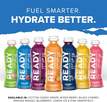 Ready® Protein Water – 20g Whey Protein Isolate, Zero Sugar, Low-Calorie Sports Drink for Hydration & Recovery – Electrolytes, Essential Amino Acids – Lemon Ice, 16.9 fl oz Bottles (12-Pack)