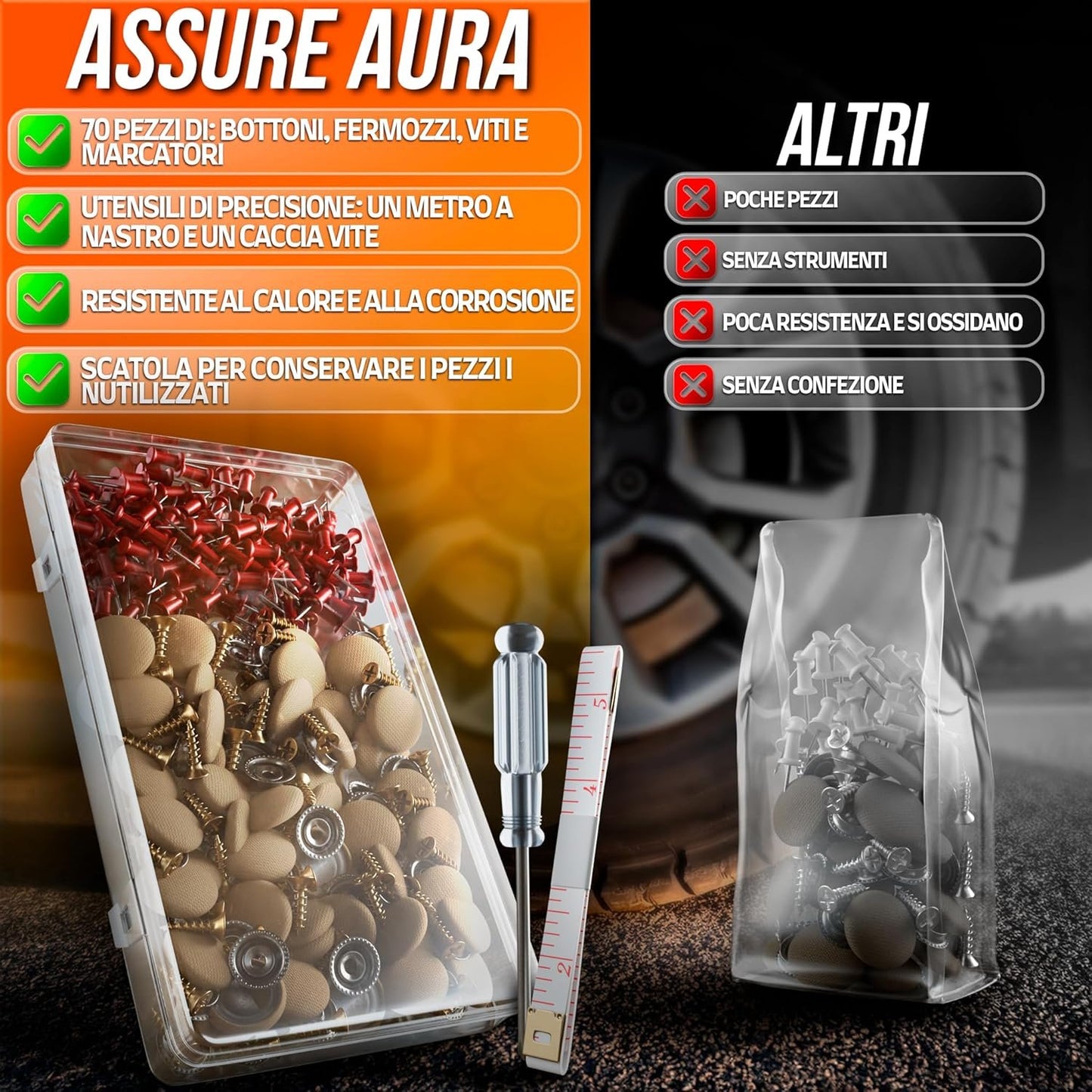 70 Pcs Car Roof Pins Kit + 70 Red Pins + 1 Screwdriver + 1 Metric Tape - Ideal for Car Fallen Roof Repair - Essential Part of Your Car Accessories (Beige)