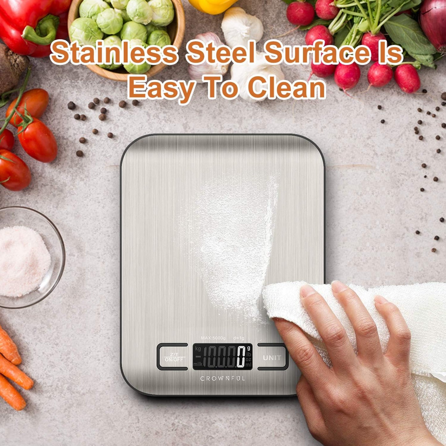CROWNFUL Food Scale, 11lb Digital Kitchen Scales with Built-in Coin Battery, Weight Ounces and Grams for Cooking and Baking, 6 Units with Tare Function