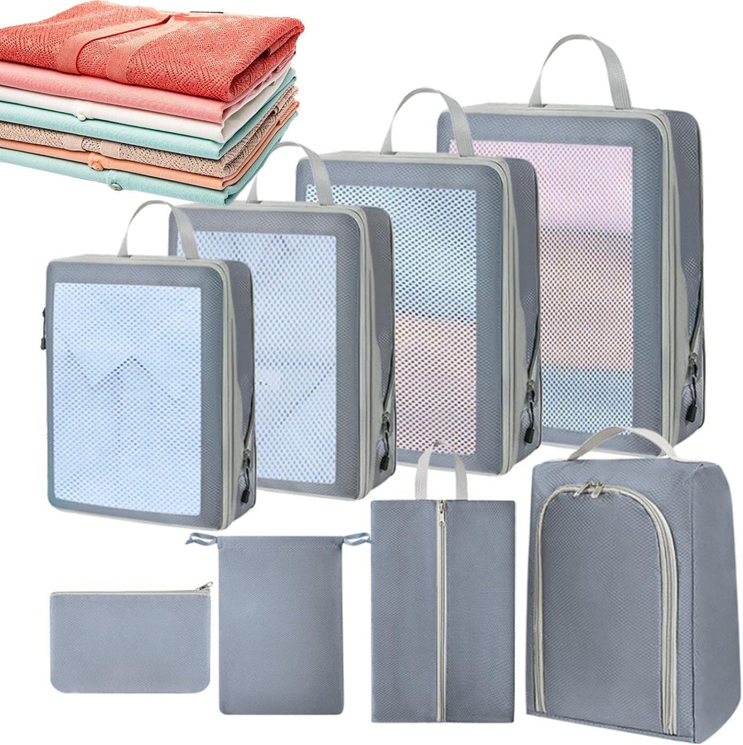 Suitcase Organizer Bags | Set of 8 Waterproof Travel Bags for Suitcase Packing,Garment Organization Bags with Zipper Closure for Basements, Bedroom