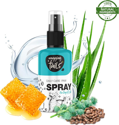 Wagging Tails 5-in-1 Grooming Kit for Pets | Shampoo 6.76 fl oz, Dry Bath 6.76 fl oz, Massage Oil 6.76 fl oz, Paw Butter 1.76 fl oz & Paw Spray 3.38 fl oz | Natural Ingredients | Ideal Gift for Pets