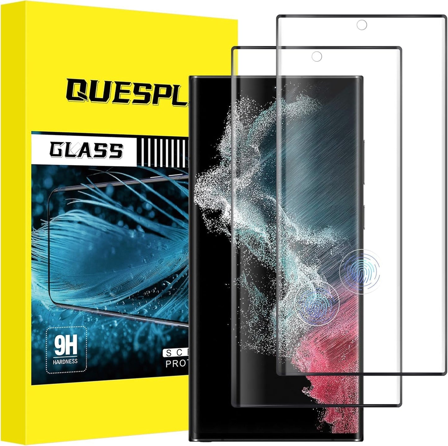 QUESPLE 2 Pack for Samsung Galaxy S22 Ultra Screen Protector 6.8-Inch, Support Fingerprint Unlock 9H Tempered Glass Film, [Touch Sensitive] [Scratch Resistant] [Bubble Proof]