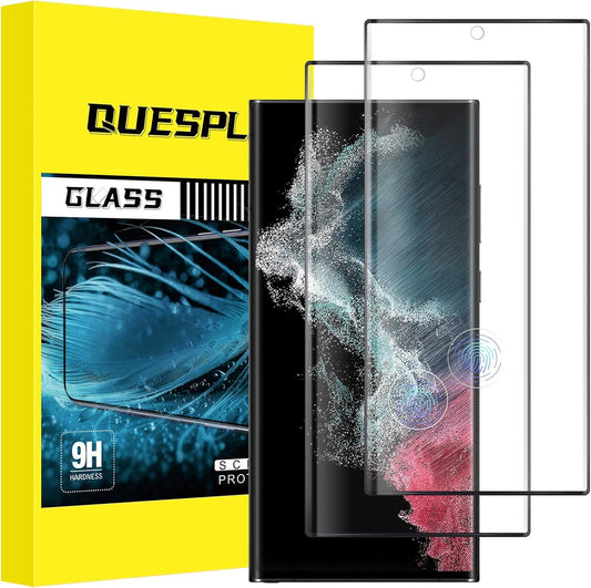 QUESPLE 2 Pack for Samsung Galaxy S22 Ultra Screen Protector 6.8-Inch, Support Fingerprint Unlock 9H Tempered Glass Film, [Touch Sensitive] [Scratch Resistant] [Bubble Proof]