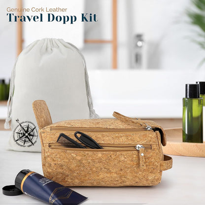 The Calling Man Denali Cork Leather Travel Toiletry Bag for Men– Waterproof Compact Dopp Kit with Hanging Design, Compartment and Dual Pockets, Hygiene Bag for Toiletries, Cork, Compact and Spacious