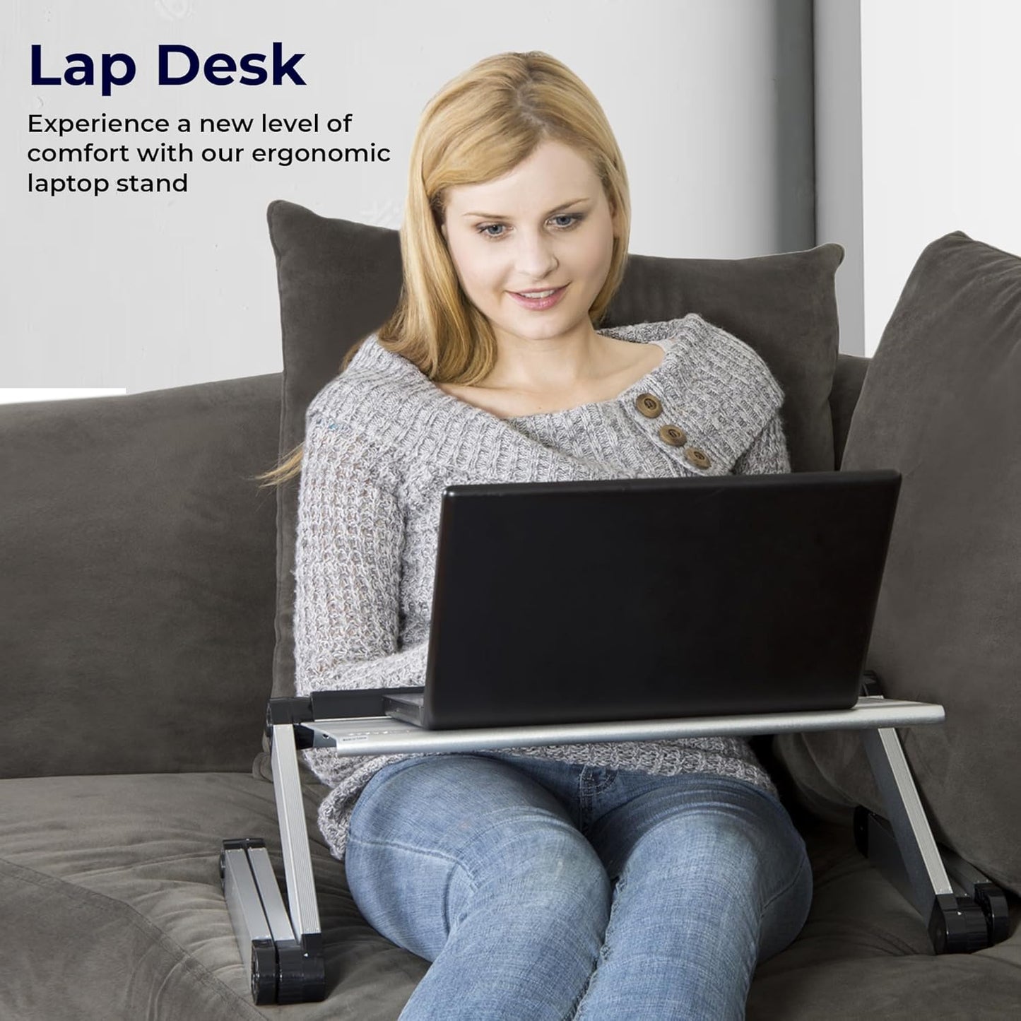 WorkEZ Cooling Adjustable Laptop Stand for Desk w/Fan USB Ports Mouse Pad Ergonomic Foldable Laptop Stand Portable Computer Stand Laptop Riser, Silver