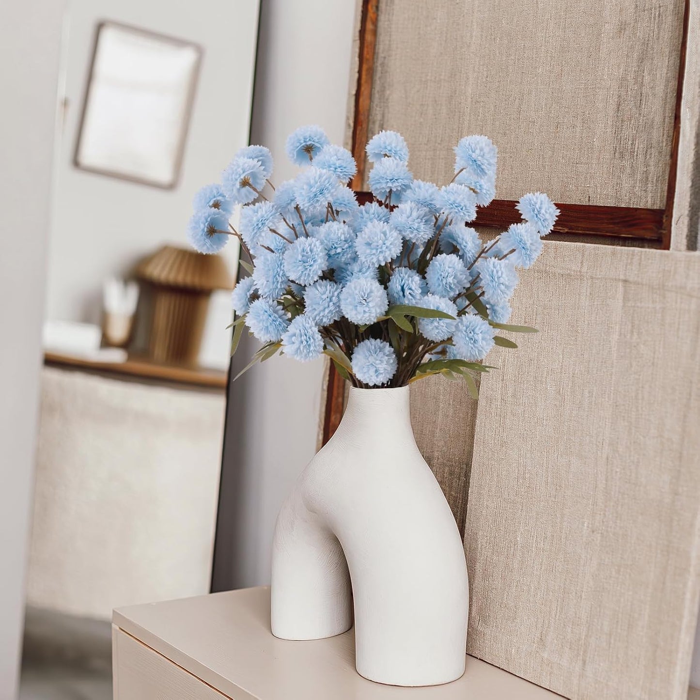 CHICNOOK Faux Kiku Flower,Blue 12 Stems Slik Small Chrysanthemum Flowers, Artificial Pompon Mums for Spring Floral Arrangements, Aesthetic Room Decor,Table Centerpieces,Wedding,Bouquet,Vase