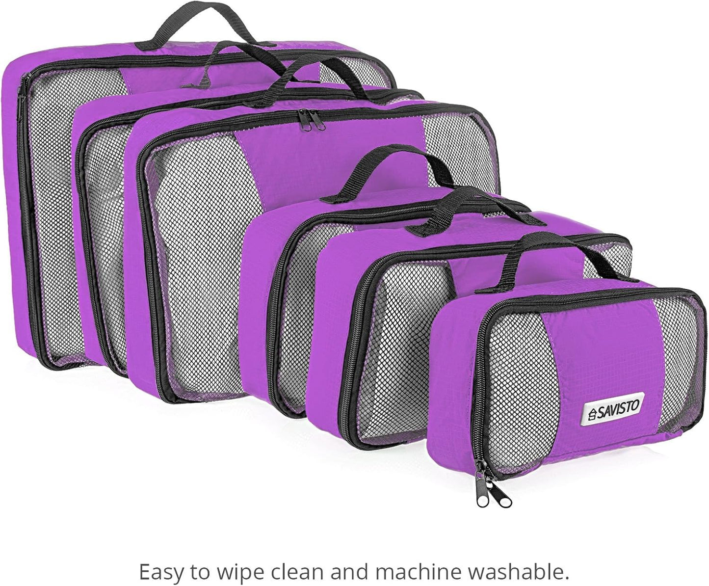 Savisto Suitcase Organizer - Small, Medium, Large, XL (Set of 6 Pieces Suitcase Organizer) - Available in 7 Colours, Purple, 1x XL / 2x L / 2x M / 1x S